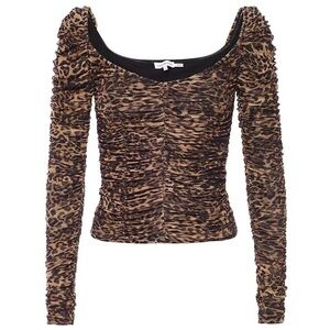 NWT Good American Ruched Cheetah Print Mesh Top XL